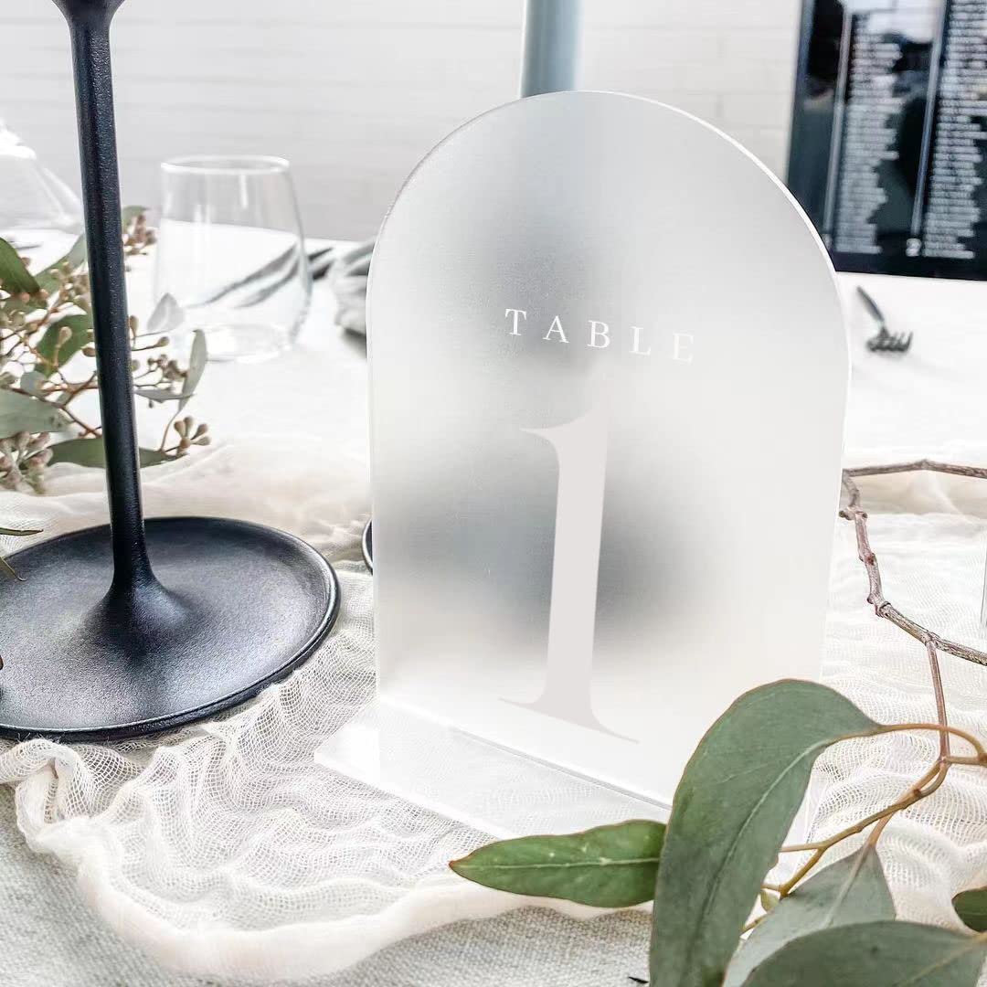 Jinmury Frosted Arch Table Numbers For Wedding Reception, 10 Pack 5X7'' Frosted Arch Acrylic Table Signs With Holder Acrylic Tab